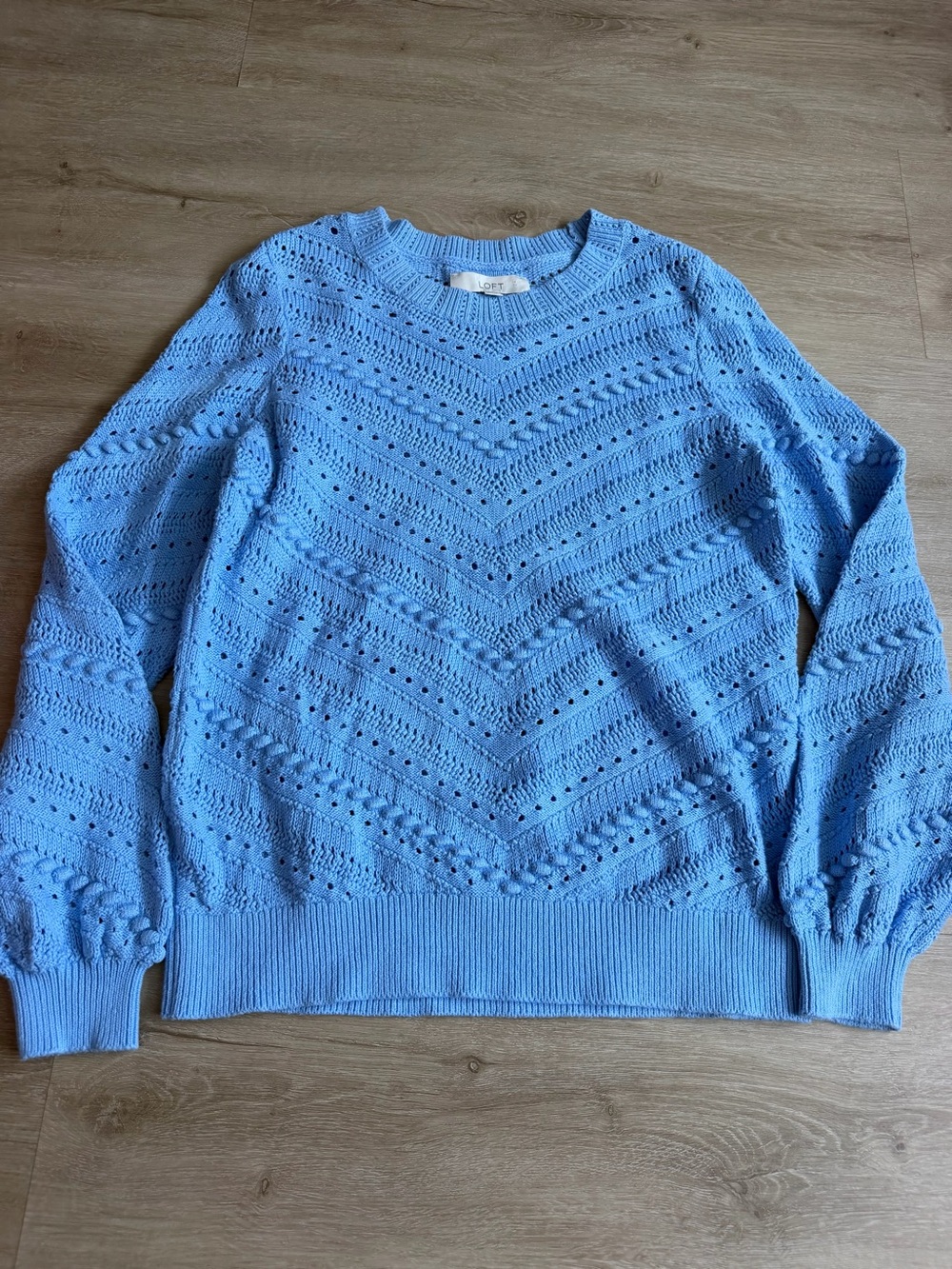 LOFT Powder  blue pointelle knit sweater long sleeve SZ M Cotton